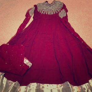 Maroon and silver gem anarkali (midi)